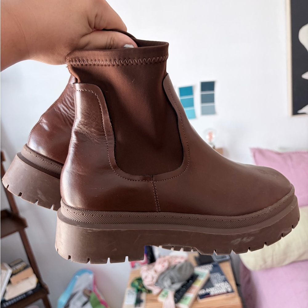 Wide Fit Brown Chelsea Lug Sole Ankle Boots